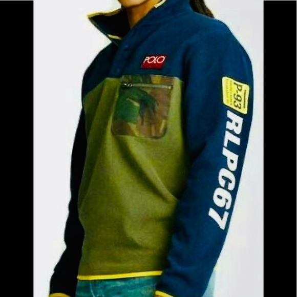 LG Polo Ralph Lauren Camo RLPC 67 Pullover Navy Green Fleece Men's Size LG - Picture 10 of 16